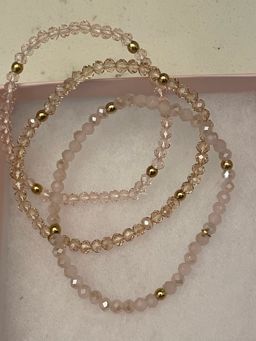 Touchstone Delicate Pink Beaded Stretch Bracelet Set
